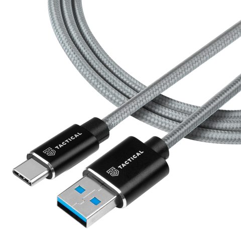Nabíjecí kabel USB-A na USB-C opletený 1m šedý - Tactical