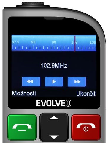 EVOLVEO EasyPhone FM, mobilní telefon pro seniory s nabíjecím stojánkem (stříbrná barva)