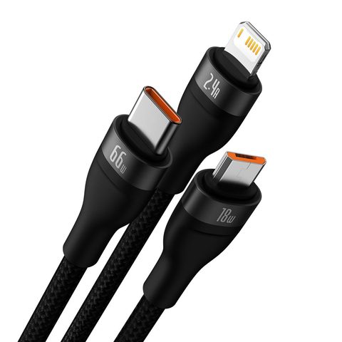 Kabel USB 3v1 Flash Series USB-C micro USB Lightning 66W CASS040001 1,2 m černý - BASEUS