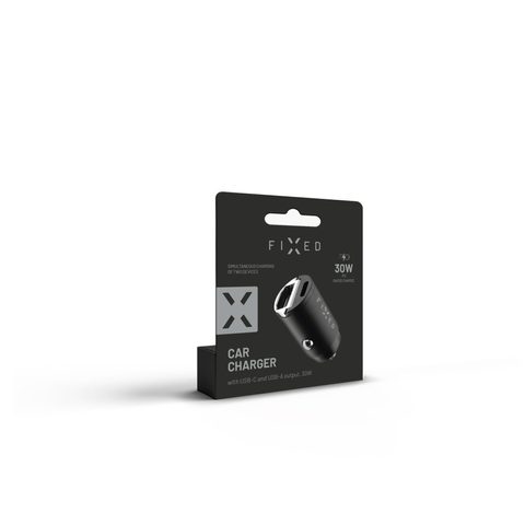 Autonabíječka Fixed s USB-C a USB-A výstupem, 30W, černá