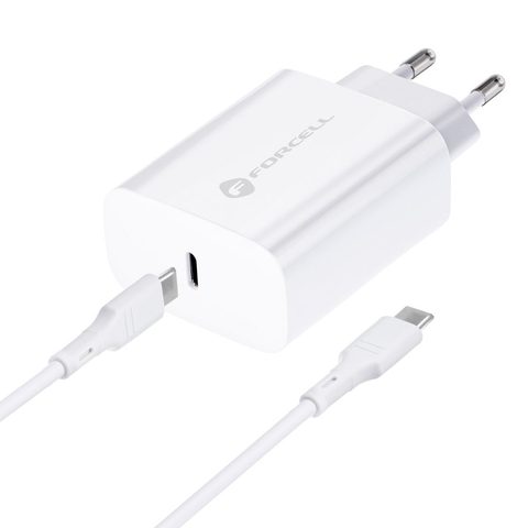 Cestovní nabíječka Forcell  vstup USB C s kabelem Typ C - 3A 25W s funkcí PD a QC 4.0