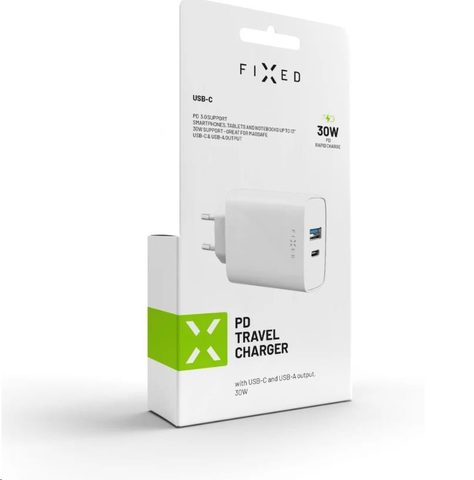 Síťová nabíječka USB - C max 30W bílá - FIXED