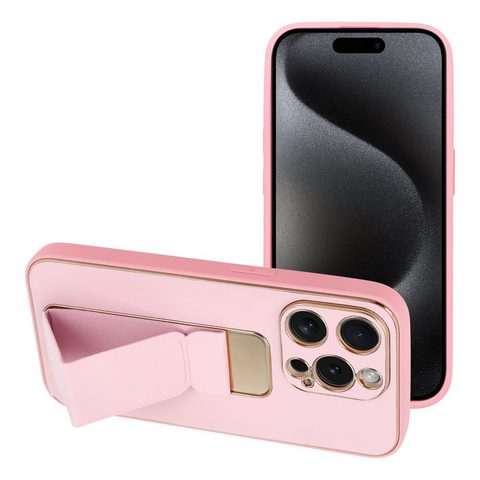 Obal / kryt na Apple iPhone 15 PRO růžový - LEATHER Case Kickstand