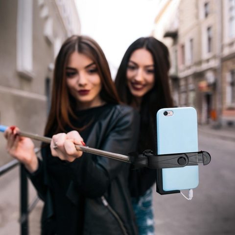 Selfie tyč s tripodem a dálkovým ovládáním na bluetooth černá SSTR-12