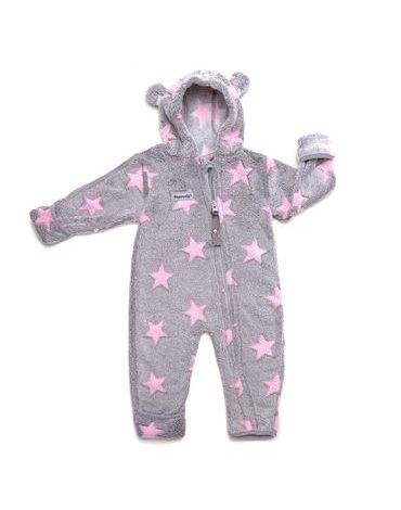 Hoppediz fleece overal Grey-rose s hvězdami