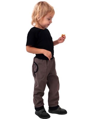 Dětské softshellové kalhoty s náplety - tmavě pískové