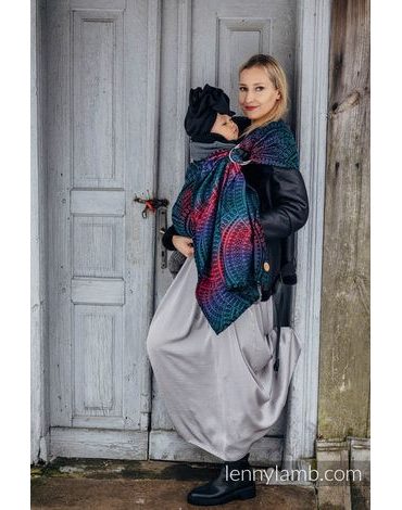 Lenny Lamb ring sling (60% bavlna, 28% merino, 8% hedvábí, 4% kašmír) - PEACOCK'S TAIL - BLACK OPAL - standard 1,8 m