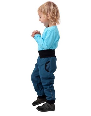 Dětské softshellové kalhoty s náplety - petrolej