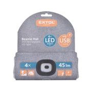 EXTOL LIGHT ČEPICE S ČELOVKOU 4X45LM, USB NABÍJENÍ, ŠEDÁ, UNIVERZÁLNÍ VELIKOST, 73% ACRYL A 27% POLYESTER, 43195 - LED SVĚTLA - SVÍTIDLA