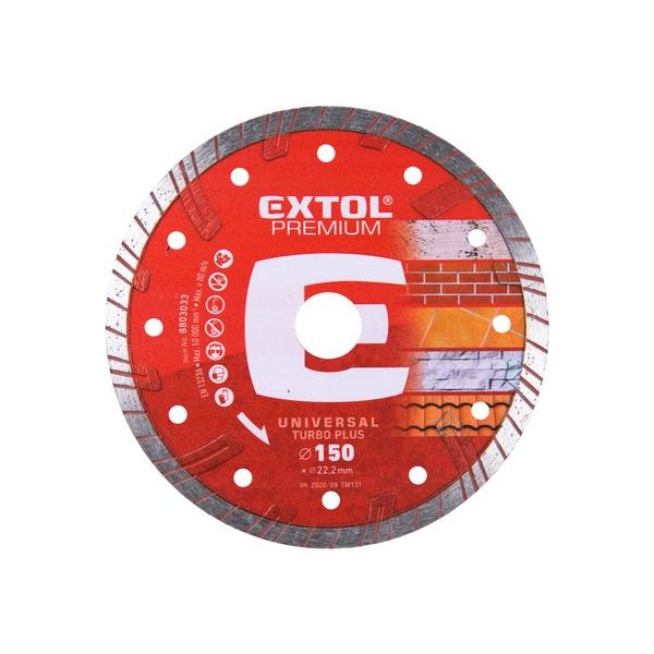 EXTOL PREMIUM KOTOUČ DIAMANTOVÝ ŘEZNÝ TURBO PLUS - SUCHÉ I MOKRÉ ŘEZÁNÍ, O 150X22,2X2,5MM, 8803033 - DIA KOTOUČ 150 MM{% if zbozi.kategorie.adresa_nazvy[0] != zbozi.kategorie.nazev %} - PŘÍSLUŠENSTVÍ{% endif %}