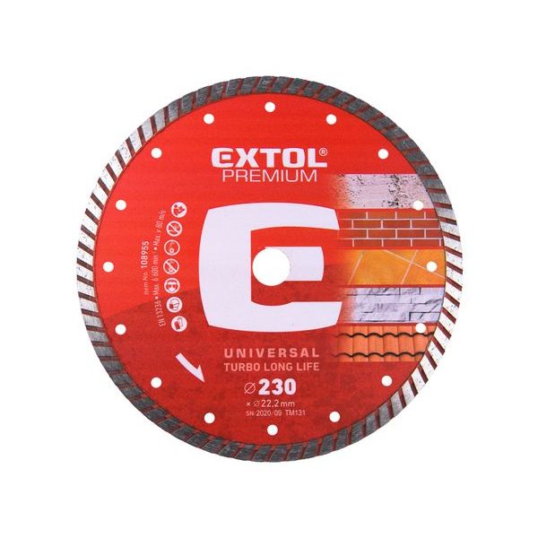 EXTOL PREMIUM KOTOUČ DIAMANTOVÝ ŘEZNÝ TURBO PLUS - SUCHÉ I MOKRÉ ŘEZÁNÍ, O 230X22,2X3MM, 8803035 - DIA KOTOUČ 230 MM{% if zbozi.kategorie.adresa_nazvy[0] != zbozi.kategorie.nazev %} - PŘÍSLUŠENSTVÍ{% endif %}