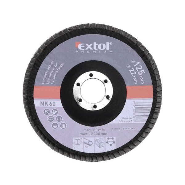 EXTOL PREMIUM KOTOUČ LAMELOVÝ ŠIKMÝ KORUNDOVÝ, P60, O 125MM, 8803326 - LAMELOVÉ KOTOUČE CORUNDUM{% if zbozi.kategorie.adresa_nazvy[0] != zbozi.kategorie.nazev %} - PŘÍSLUŠENSTVÍ{% endif %}