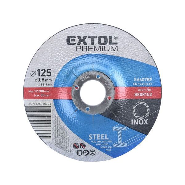 EXTOL PREMIUM KOTOUČ ŘEZNÝ NA OCEL/NEREZ, O 125X0,8X22,2MM, 8808152 - ŘEZNÝ KOTOUČ 125 MM{% if zbozi.kategorie.adresa_nazvy[0] != zbozi.kategorie.nazev %} - PŘÍSLUŠENSTVÍ{% endif %}