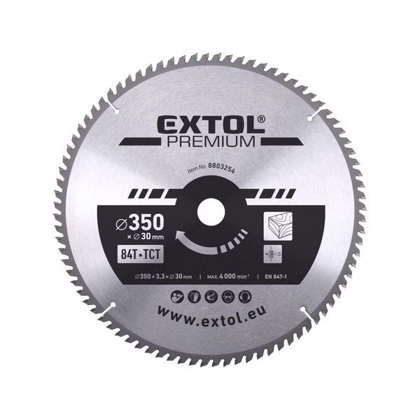 EXTOL PREMIUM KOTOUČ PILOVÝ S SK PLÁTKY, O 350X3,3X30MM, 84T, 8803254 - PRŮMĚR 255 - 270, 300 - 355{% if zbozi.kategorie.adresa_nazvy[0] != zbozi.kategorie.nazev %} - PŘÍSLUŠENSTVÍ{% endif %}