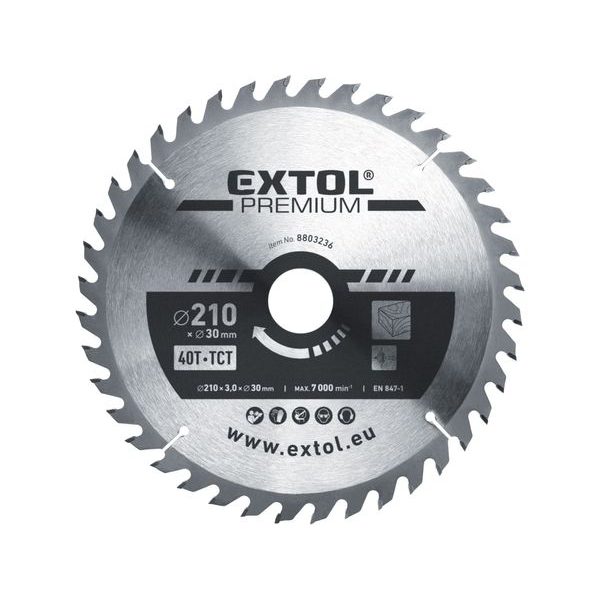 EXTOL PREMIUM KOTOUČ PILOVÝ S SK PLÁTKY, O 210X3,0X30MM, 40T, 8803236 - PRŮMĚR 190, 200, 210 A 216{% if zbozi.kategorie.adresa_nazvy[0] != zbozi.kategorie.nazev %} - PŘÍSLUŠENSTVÍ{% endif %}