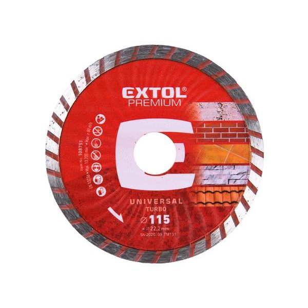 EXTOL PREMIUM KOTOUČ DIAMANTOVÝ ŘEZNÝ, TURBO - SUCHÉ I MOKRÉ ŘEZÁNÍ, O 115X22,2X2MM, 108751 - DIA KOTOUČ 115 MM{% if zbozi.kategorie.adresa_nazvy[0] != zbozi.kategorie.nazev %} - PŘÍSLUŠENSTVÍ{% endif %}