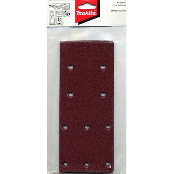 MAKITA P-42868 - PAPÍR BRUSNÝ SUCHÝ ZIP 100X240MM 10 DĚR K40, 10KS - BRUSNÝ PAPÍR - VIBRAČNÍ BRUSKY{% if zbozi.kategorie.adresa_nazvy[0] != zbozi.kategorie.nazev %} - PŘÍSLUŠENSTVÍ{% endif %}