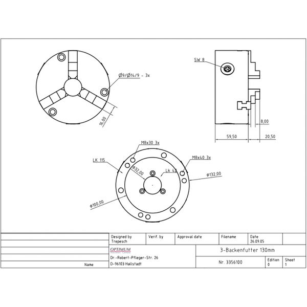 3-ČELISŤOVÉ SKLÍČIDLO 125 MM PRO RT 150 - DĚLÍCÍ STOLY{% if zbozi.kategorie.adresa_nazvy[0] != zbozi.kategorie.nazev %} - KOVOOBRÁBĚCÍ STROJE{% endif %}