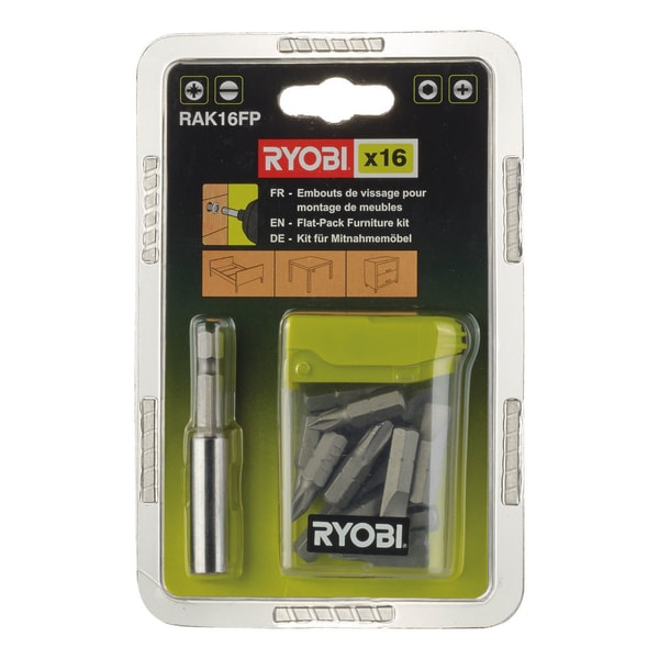 RYOBI RAK 16 FP - 16 KS SADA PŘÍSLUŠENSTVÍ IDEÁLNÍ PRO PRÁCI SE SEKTOROVÝM NÁBYTKEM - PŘÍSLUŠENSTVÍ RYOBI{% if zbozi.kategorie.adresa_nazvy[0] != zbozi.kategorie.nazev %} - NÁHRADNÍ DÍLY{% endif %}