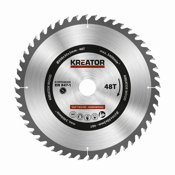 KREATOR KRT020425 PILOVÝ KOTOUČ NA DŘEVO 250MM, 48T - PRŮMĚR 230, 235, 240 A 250{% if zbozi.kategorie.adresa_nazvy[0] != zbozi.kategorie.nazev %} - PŘÍSLUŠENSTVÍ{% endif %}