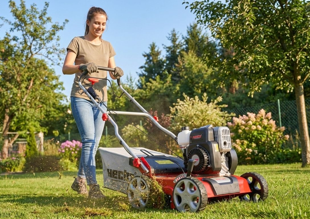 Žena pracující s vertikutátorem