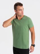Bombažna moška zelena majica z V-izrezom V10-TSBS-0145