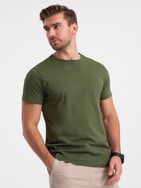 Bombažna klasična olivno zelena majica s kratkimi rokavi V4 TSBS-0146