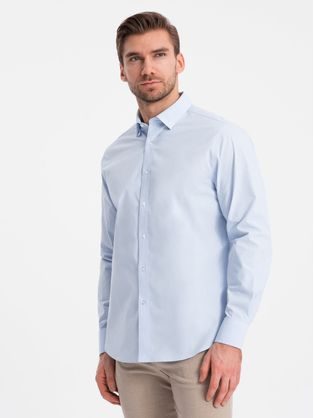 Bombažna svetlo modra srajca enostavnega dizajna V1 SHOS-0154