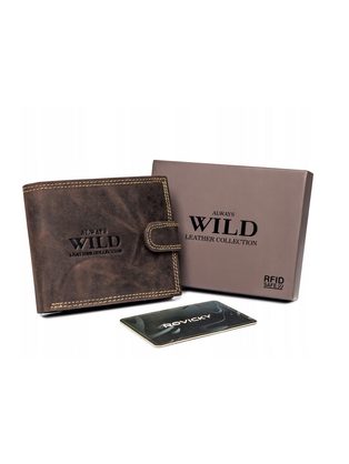 Rjava usnjena denarnica WILD z zaponko