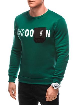Brezčasen zelen pulover z izrazitim napisom in žepom B1619