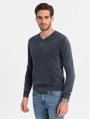 Moški pulover z V-izrezom v granat barvi V2 SWOS-0108