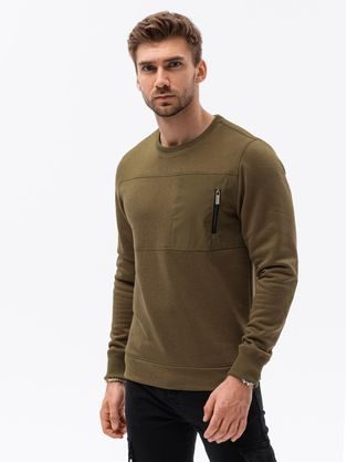 Originalen temen pulover olivne barve z žepom B1355