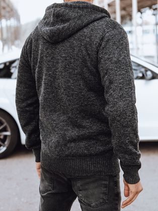 Temno siv pleteni pulover z modnimi luknjami
