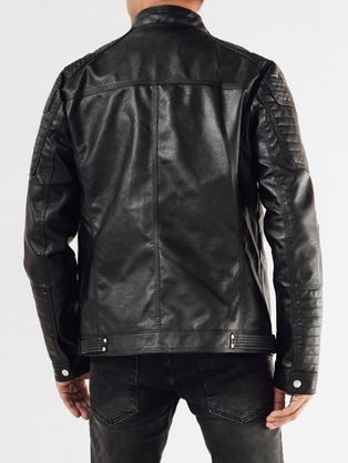 Črna usnjena jakna brez kapuce