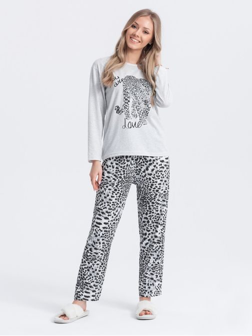 Ženska siva pižama z živalskim vzorcem ULR259