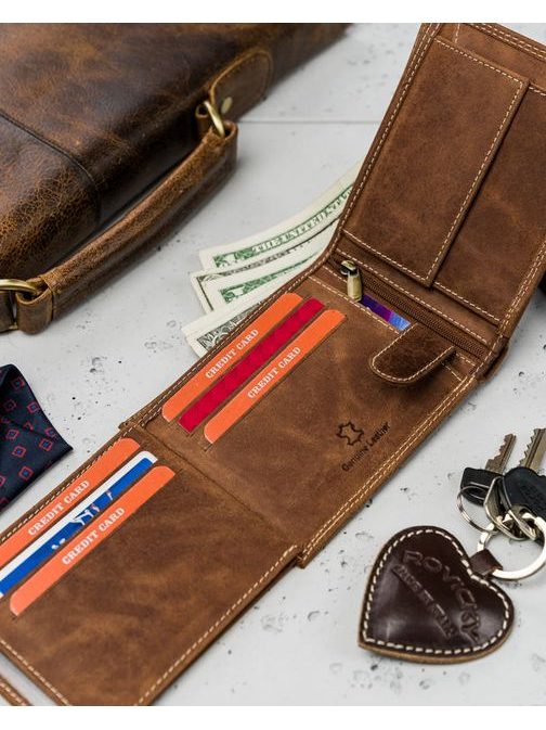 Stilska svetlo rjava usnjena denarnica za moške