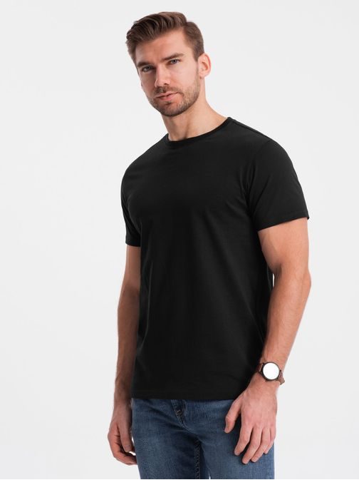 Bombažna klasična črna majica s kratkimi rokavi V1 TSBS-0146