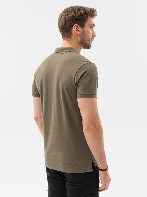 Preprosta temno olivna polo majica S1374