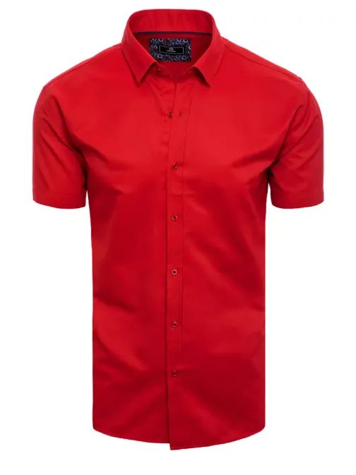 Modna rdeča enobarvna srajca s kratkimi rokavi
