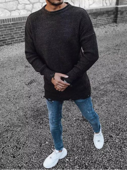 Stilski podaljšani pulover v temno sivi barvi