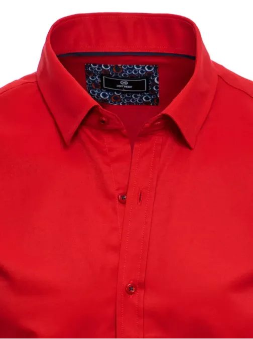 Modna rdeča enobarvna srajca s kratkimi rokavi