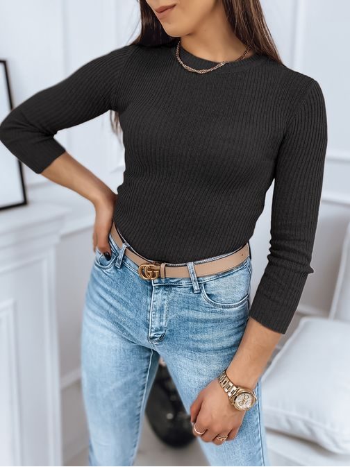 Ženski preprost pulover Aurina v temno sivi barvi
