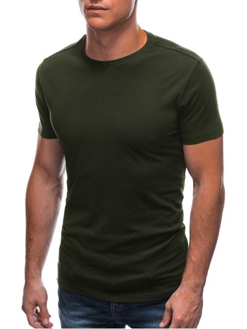 Olivno zelena bombažna majica s kratkimi rokavi S1683