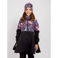 Unuo, Dívčí softshellový kabát s fleecem Romantico, Černá, Kouzelné květiny