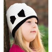 Jarní/podzimní dívčí úpletová čepice s lemem a mašličkou Hugo 30032401 smetana/černá