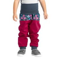 unuo Batolecí softshellové kalhoty bez zateplení Květinky malinové (Softshell toddler trousers, no insulation, flowers, raspberry)