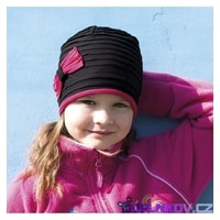 Jarní/podzimní dívčí úpletová čepice s lemem a mašličkou Hugo 30032490 černá/cyklámen
