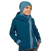 Unuo, Dětská softshellová bunda s fleecem, Žíhaná Tm. Modrá, Lístečky
