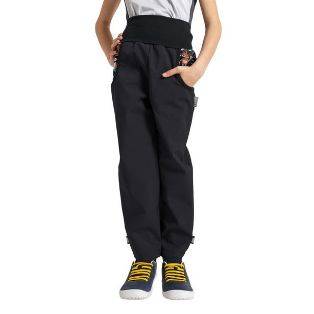 Unuo, Dětské softshellové kalhoty s fleecem Basic, Černá, Roboti