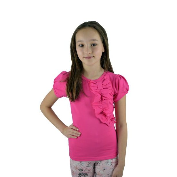 Dívčí triko s volánkem BY MIMI - neon růžové